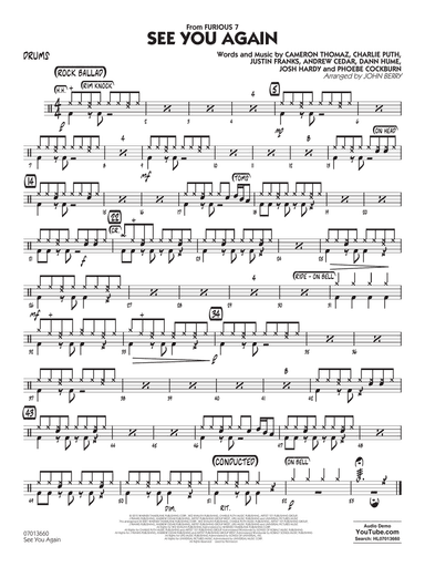 See You Again (from Furious 7) (arr. John Berry) - Drums
