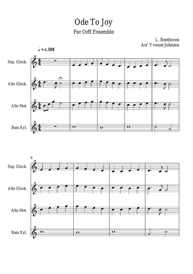 Ode To Joy - For Orff Ensemble