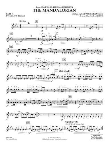 The Mandalorian (from Star Wars: The Mandalorian) (arr Paul Murtha) - Pt.2 - Bb Clarinet/Bb Trumpet