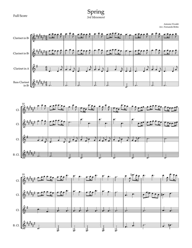 Spring - 3rd Movement (Antonio Vivaldi) for Clarinet Quartet