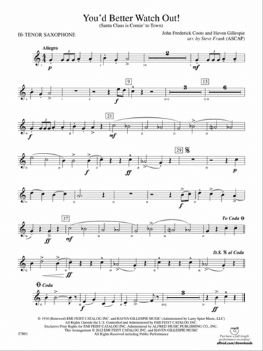 You'd Better Watch Out!: B-flat Tenor Saxophone