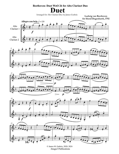 Beethoven: Duet WoO 26 for Alto Clarinet Duo