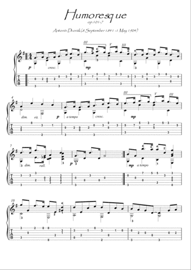 Humoresque by Dvorak guitar solo