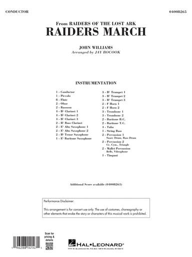 Raiders March (from Raiders Of The Lost Ark) (arr. Jay Bocook) - Conductor Score (Full Score)