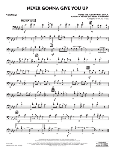 Never Gonna Give You Up (arr. Rick Stitzel) - Trombone 1