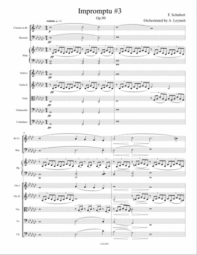 F. Schubert - Impromptu Op. 90 No. 3, arranged by A. Leytush for Clarinet & Bassoon, Harp & Strings