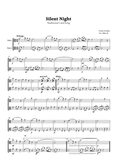 Silent Night for Viola Duet