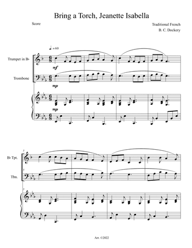 Bring a Torch, Jeanette Isabella (Trumpet and Trombone Duet with Piano Accompaniment)