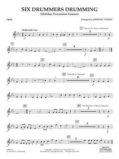 Six Drummers Drumming (Holiday Percussion Feature) - Oboe