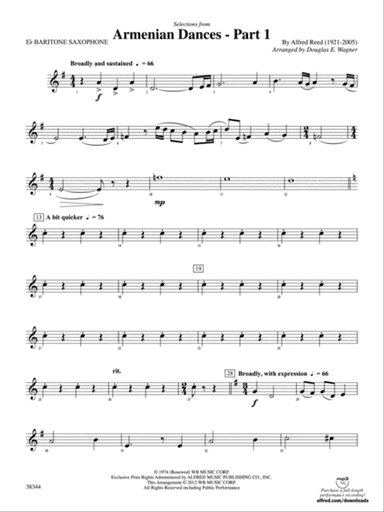 Armenian Dances, Part 1, Selections from: E-flat Baritone Saxophone