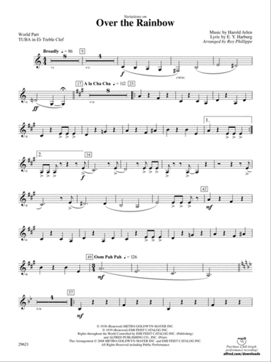 Over the Rainbow (from The Wizard of Oz), Variations on: (wp) E-flat Tuba T.C.
