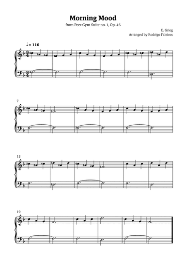 Morning Mood (easy piano - beginner level 1 - with fingerings)