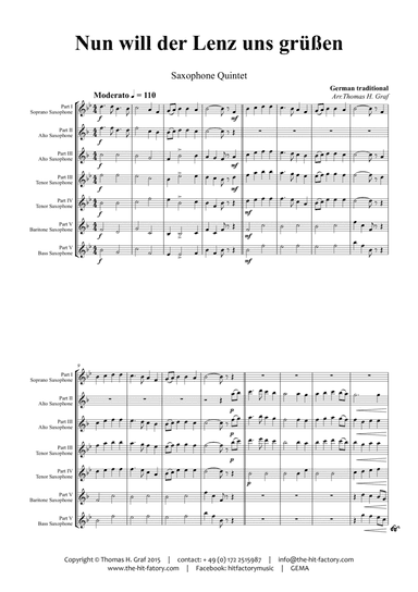 Nun will der Lenz uns gruessen - October Fest - Saxophone Quintet - Bb