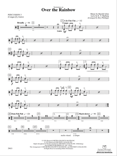 Over the Rainbow (from The Wizard of Oz), Variations on: 3rd Percussion