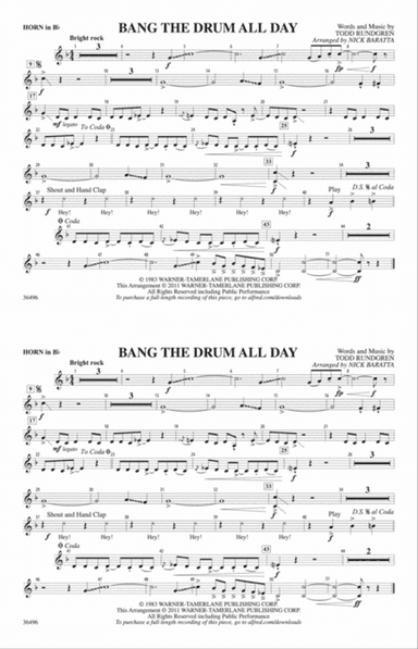 Bang the Drum All Day: Horn in B flat