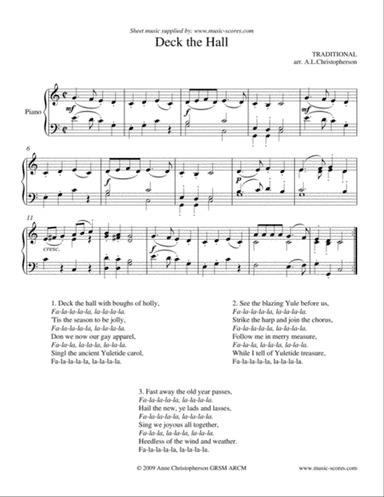 Deck the Hall with Boughs of Holly - Voice and Piano
