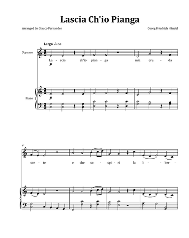 Lascia Ch'io Pianga by Händel - Soprano & Piano in C Major