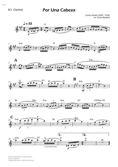 Por Una Cabeza - Bb Clarinet Solo - W/Chords