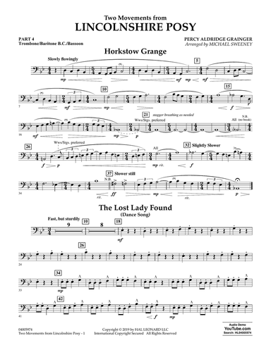 Two Movements from Lincolnshire Posy (arr. Michael Sweeney) - Pt.4 - Trombone/Bar. B.C./Bsn.