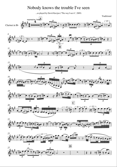 Nobody knows the trouble I've seen (clarinet in Bb)