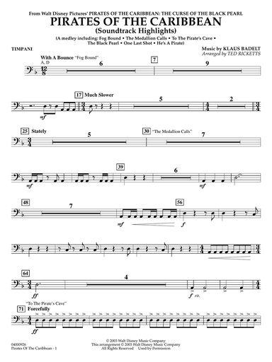 Pirates of the Caribbean (Soundtrack Highlights) (arr. Ted Ricketts) - Timpani