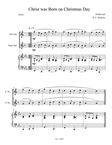 Christ was Born on Christmas Day (Alto and Tenor Sax Duet with Piano Accompaniment)