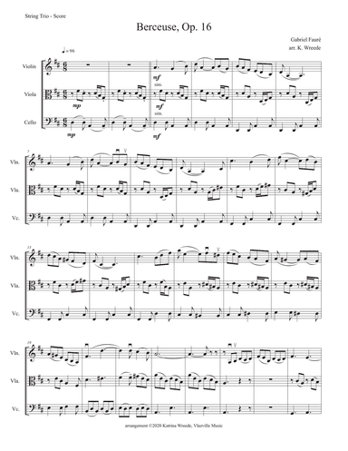 Faure Berceuse, op. 16 for string trio