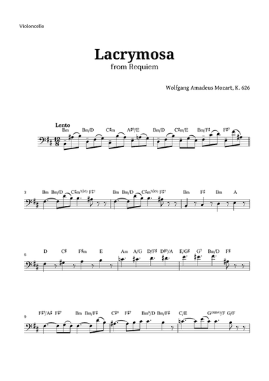 Lacrymosa from Requiem by Mozart for Cello