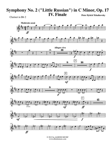 Tchaikovsky Symphony No. 2, Movement IV - Clarinet in Bb 2 (Transposed Part), Op. 17