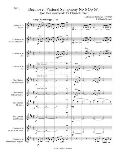 Beethoven Pastoral Symphony No 6 The Countryside For Clarinets