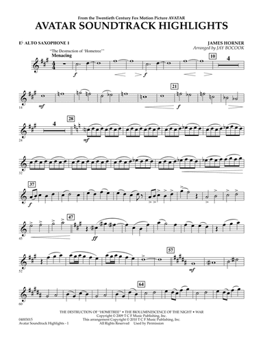 Avatar Soundtrack Highlights - Eb Alto Saxophone 1