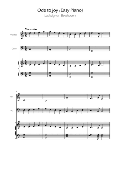 Ode To Joy - Easy Violin and Cello w/ piano accompaniment
