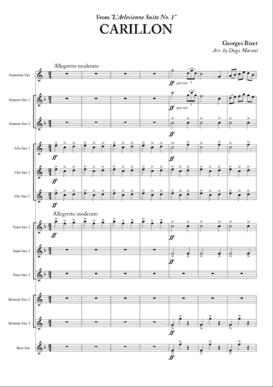 Carillon from "L'Arlesienne Suite No. 1" for Saxophone Ensemble