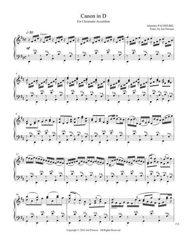 "Pachelbel Canon in D" for Chromatic-Accordion