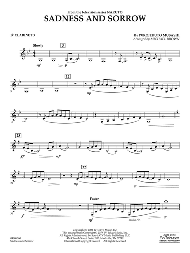 Sadness and Sorrow (from Naruto) (arr. Michael Brown) - Bb Clarinet 3