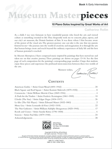 Museum Masterpieces, Book 1: 10 Piano Solos Inspired by Great Works of Art