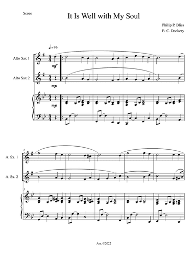 It Is Well with My Soul (Alto Sax Duet with Piano Accompaniment)
