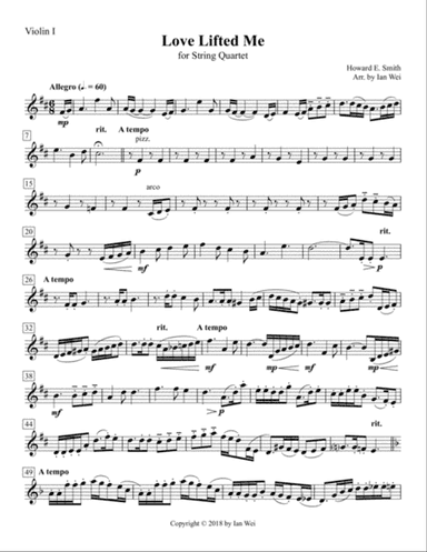 Love Lifted Me for String Quartet