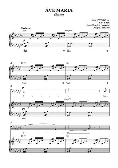 AVE MARIA - Bach/Gounod. For Soloist Bass in G-flat Major with Piano Accompaniment