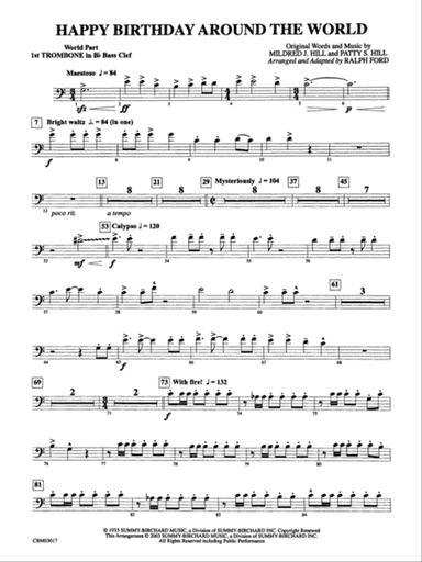 Happy Birthday Around the World: (wp) 1st B-flat Trombone B.C.