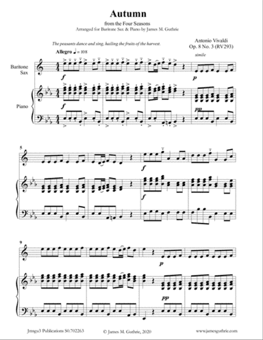 Vivaldi: Autumn from the Four Seasons for Baritone Sax & Piano