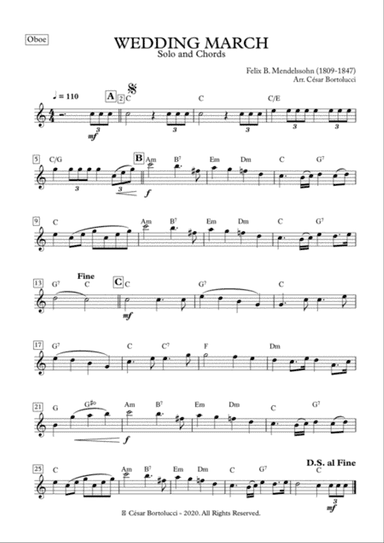 WEDDING MARCH - Oboe with Chords