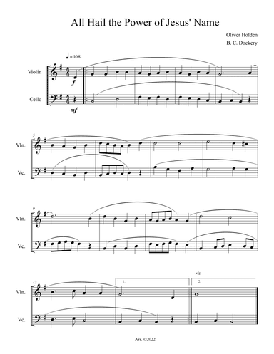 All Hail the Power of Jesus' Name (Violin and Cello Duet)