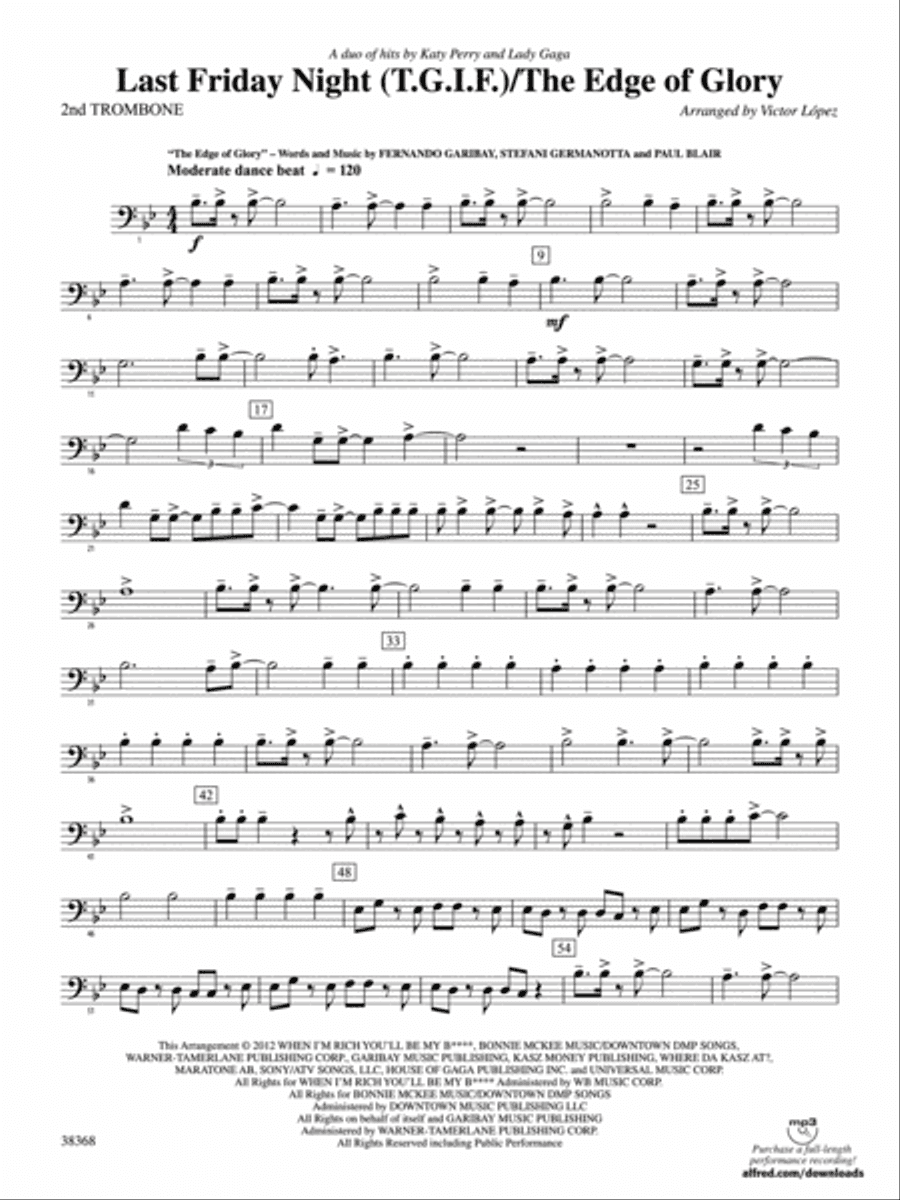 Last Friday Night (T.G.I.F) / The Edge of Glory: 2nd Trombone