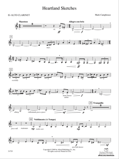 Heartland Sketches: (wp) E-flat Alto Clarinet