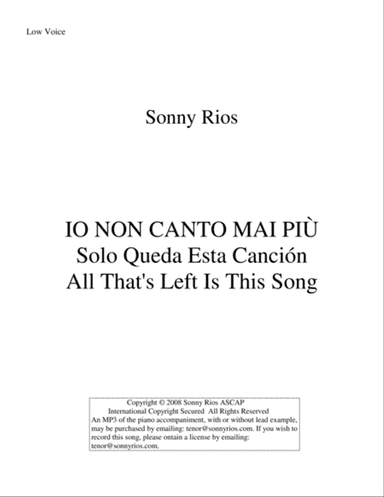 IO NON CANTO MAI PIÙ