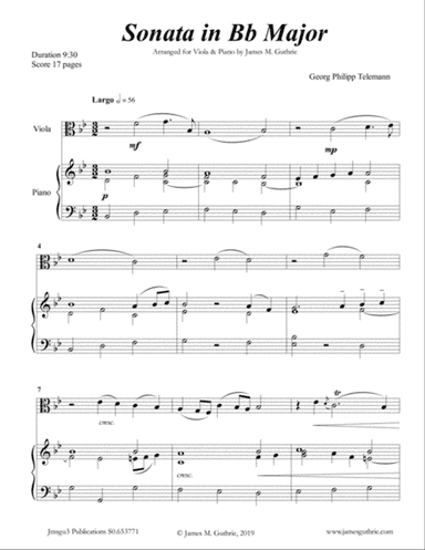 Telemann: Sonata in Bb Major for Viola & Piano