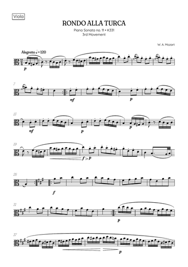 Rondo Alla Turca (Turkish March) • viola sheet music