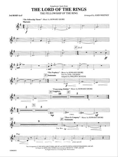 The Lord of the Rings: The Fellowship of the Ring, Symphonic Suite from: 3rd F Horn