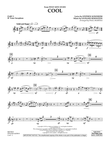 Cool (from West Side Story) (arr. Murtha) - Pt.3 - Bb Tenor Saxophone